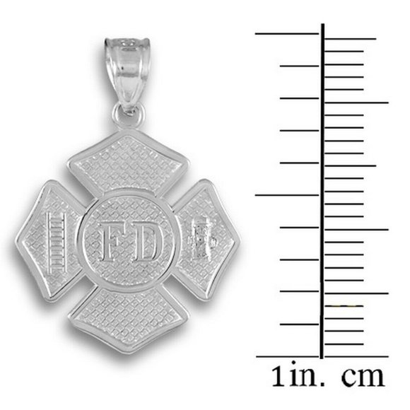 925 Silver Fire Department Firefighter Badge Pendant Necklace - Picture 3 of 3
